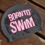 Silicone cap black BornToSwim® Classic, large colour logo - Pink