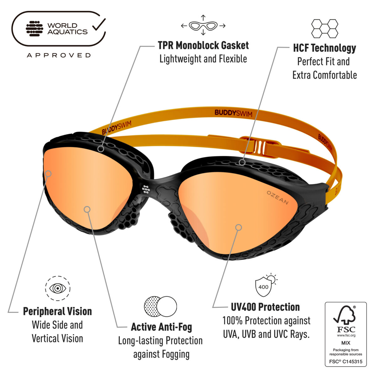 Buddyswim Goggles Ozean Black-Orange/Orange - Image 3